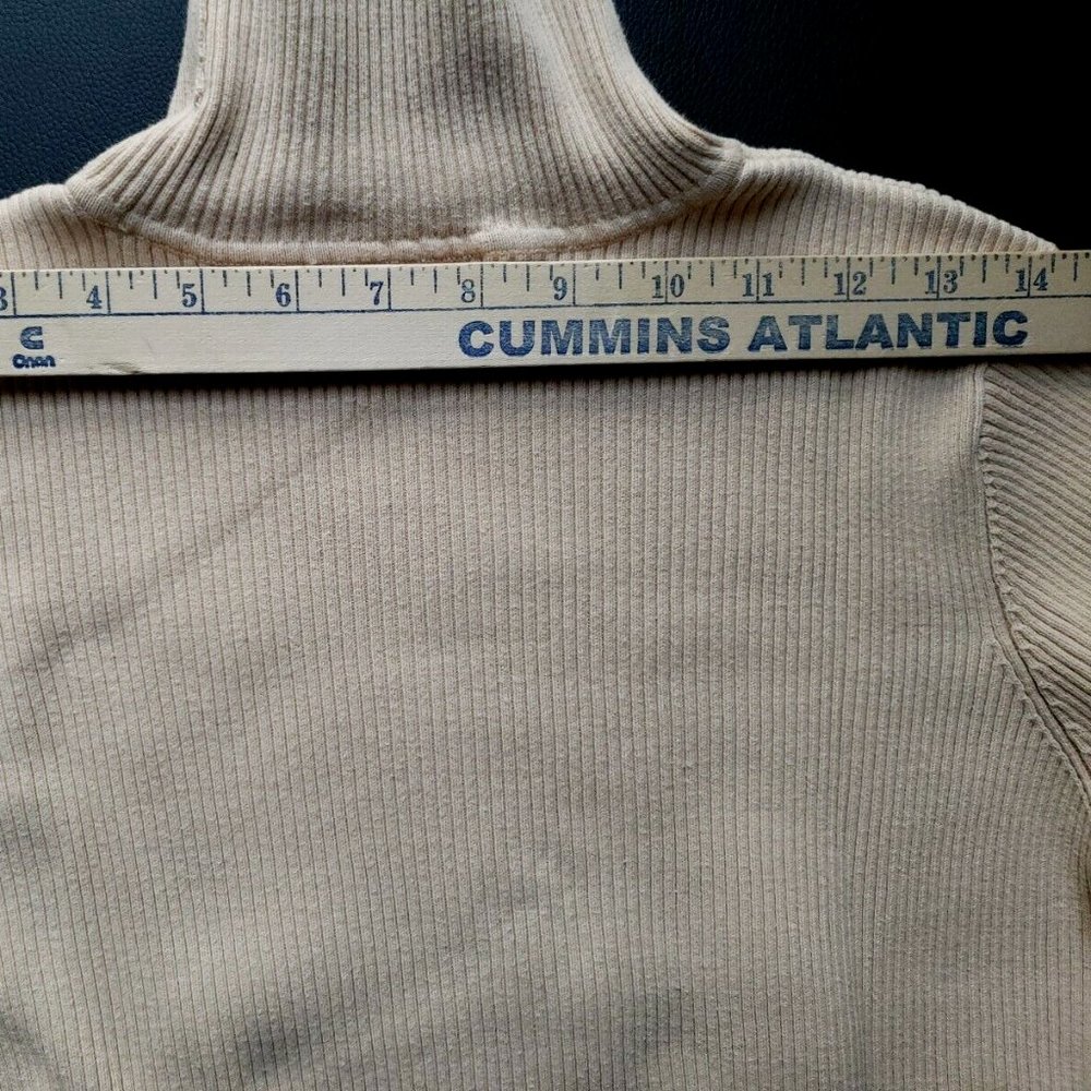 Lauren Ralph Lauren Size L Beige Turtleneck Sweater 100% Cotton Ribbed Logo - Picture 7 of 12